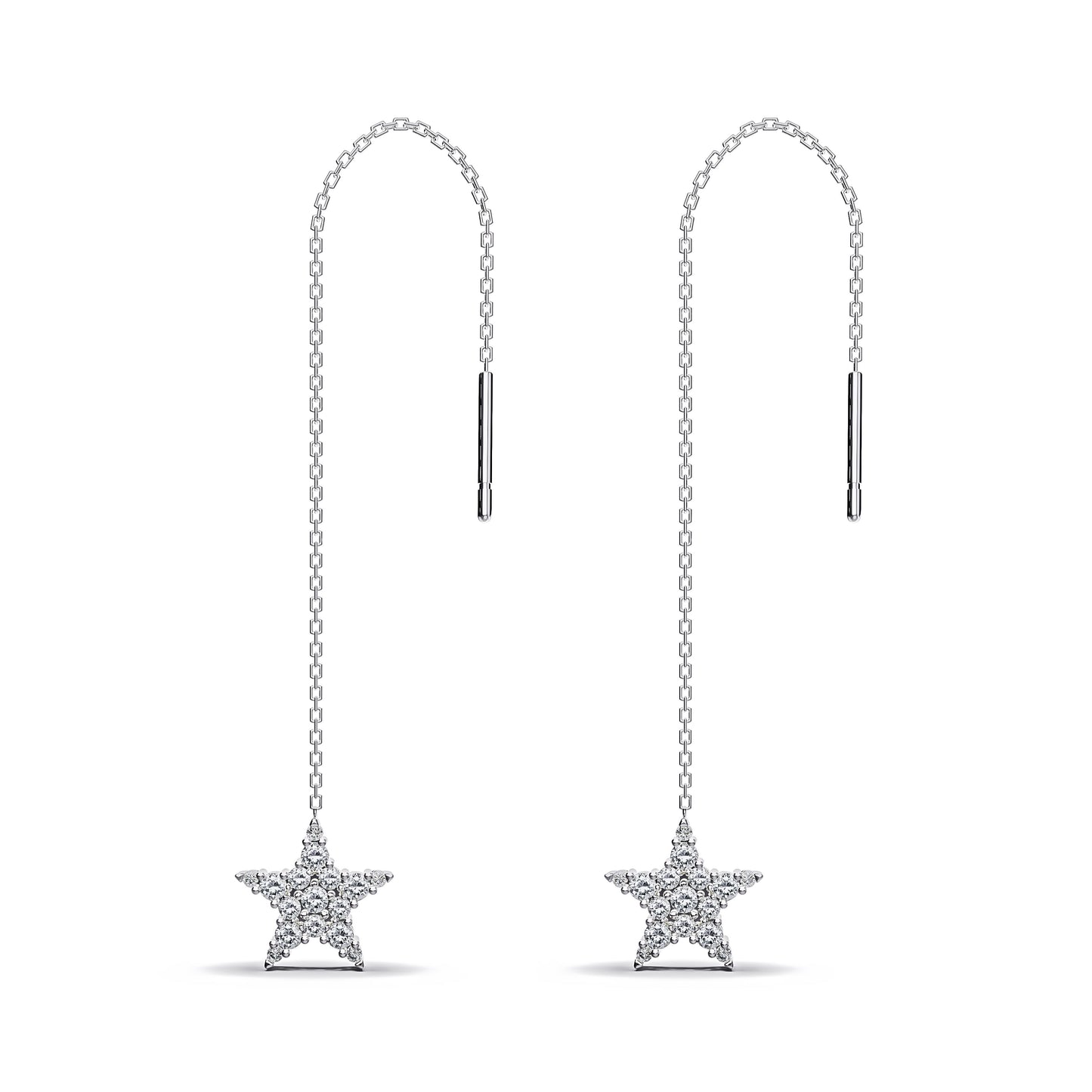 【即納可能】スターピアス チェーンタイプ ペア0.42ct