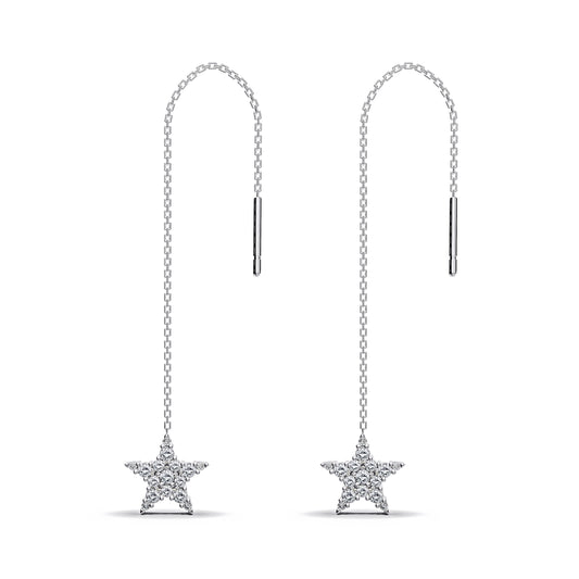 【即納可能】スターピアス チェーンタイプ ペア0.42ct