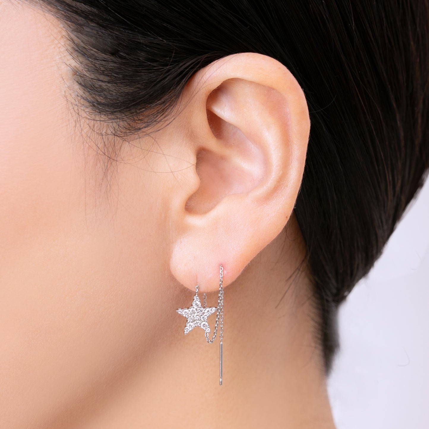 【即納可能】スターピアス チェーンタイプ ペア0.42ct