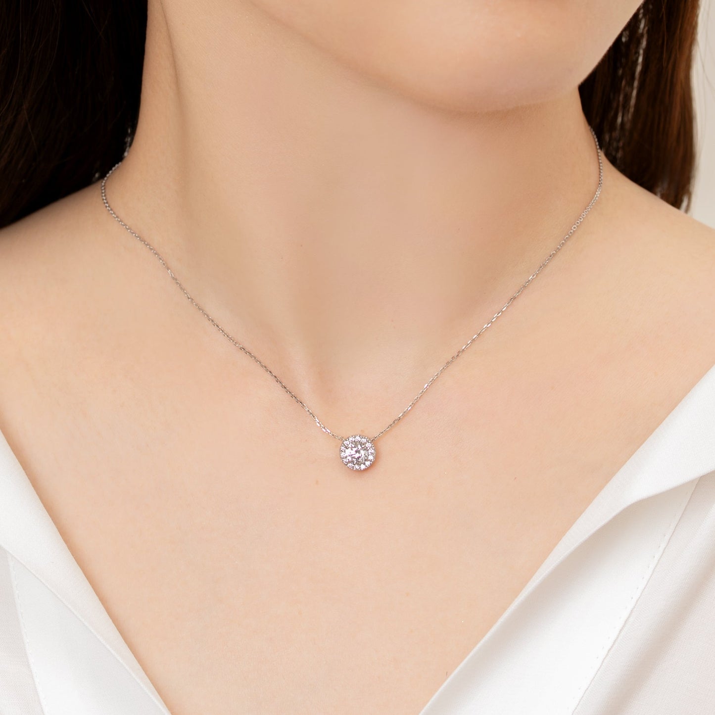 【即納可能】GIOIA 0.5ct+ ラウンドHaloネックレス Dカラー