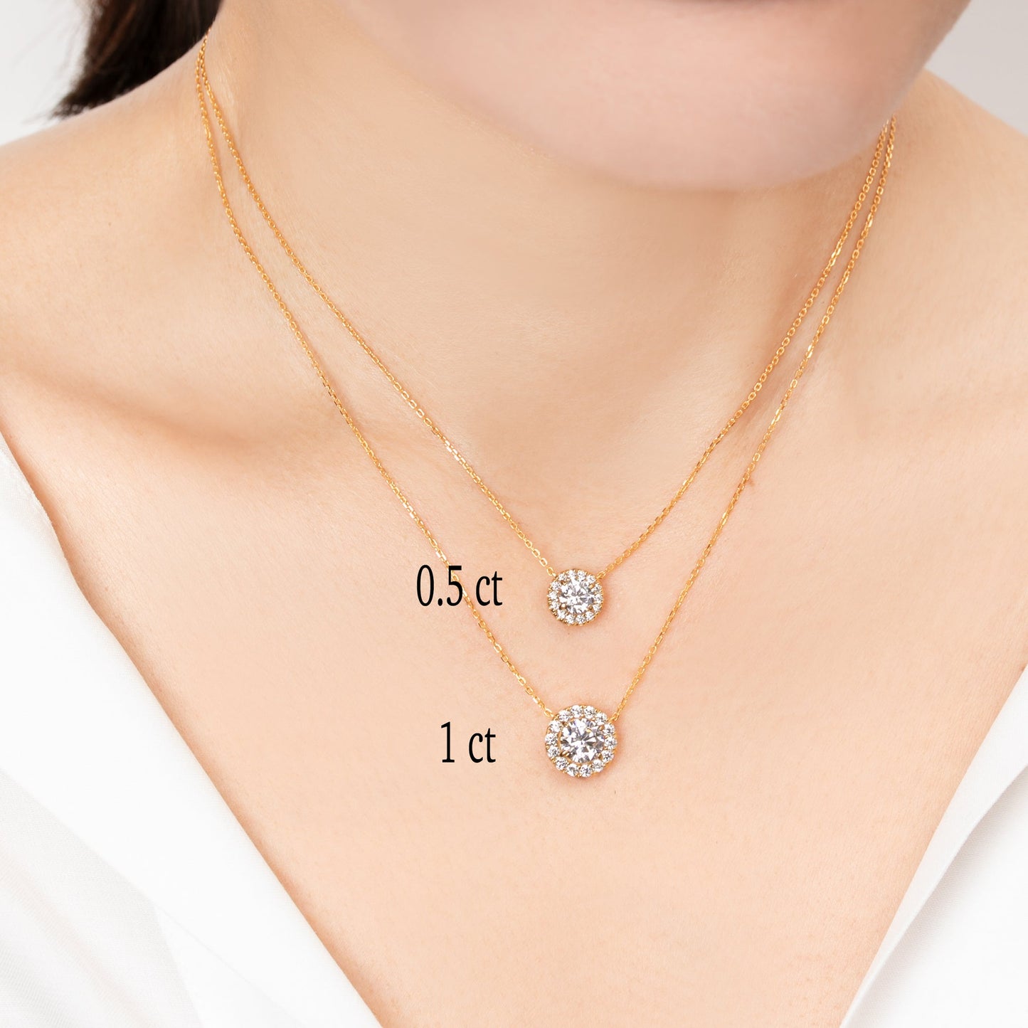 【即納可能】GIOIA 0.5ct+ ラウンドHaloネックレス Dカラー