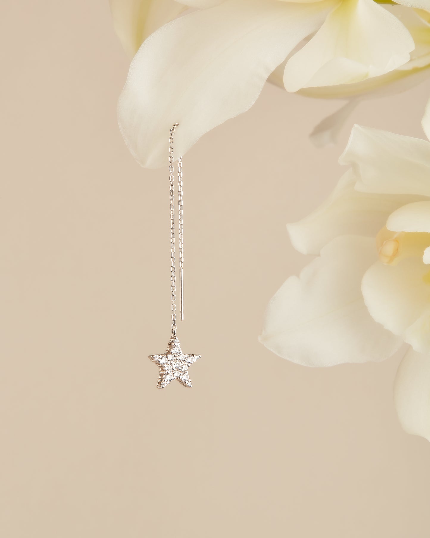 【即納可能】スターピアス チェーンタイプ ペア0.42ct