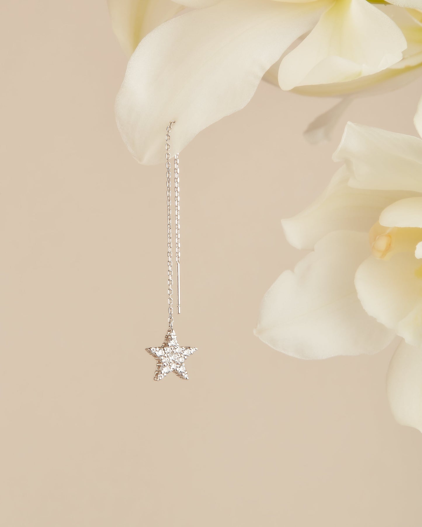 【即納可能】スターピアス チェーンタイプ シングル0.21ct