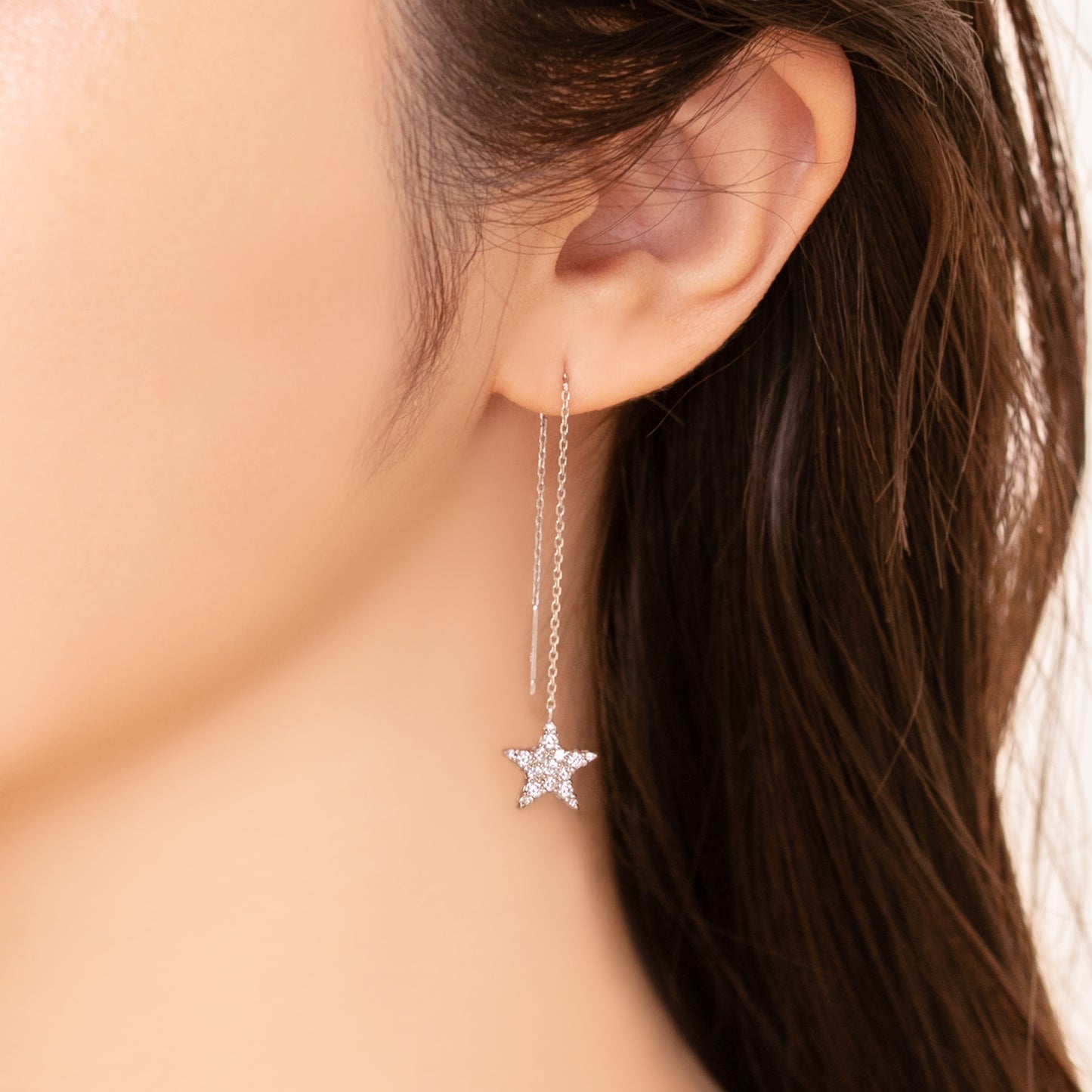 【即納可能】スターピアス　チェーンタイプ (※シングル0.21ct&ペア0.42ct）ペア